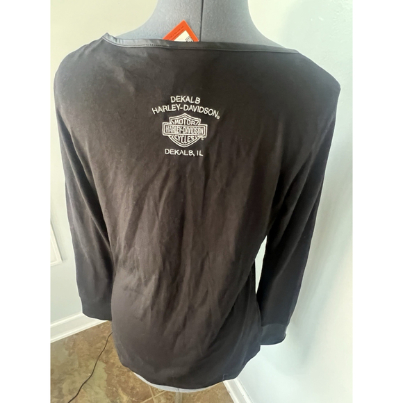 NWT Harley-Davidson Size L Black Long Sleeve Top Bar & Shield Logo Embroidered - Picture 9 of 16